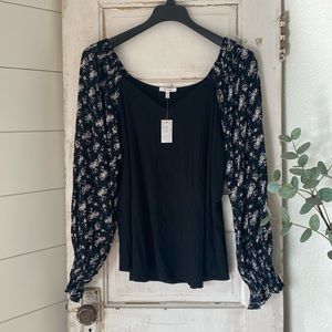 (maurices) black puff long sleeve floral print blouse size 2X